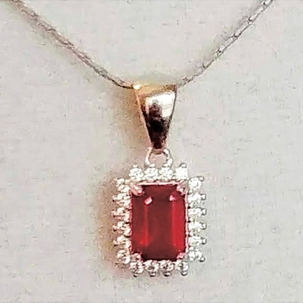 Natural Emerald Cut Ruby Pendant
